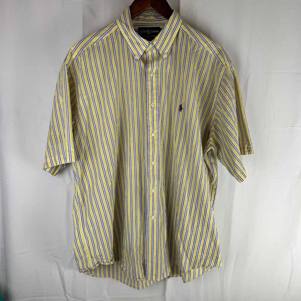 Ralph Lauren Blake Striped Short Sleeve Shirt Mens Large Yellow Purple *Flaw
